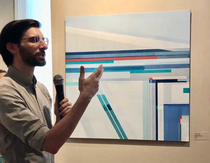 Arctic Lands geometric abstract painting by Shilo Ratner with Guggenheim Curator David Max Horowitz