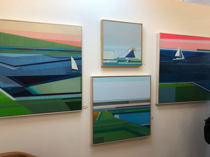 Gallery view of geometric abstract landscape paintings by Shilo Ratner