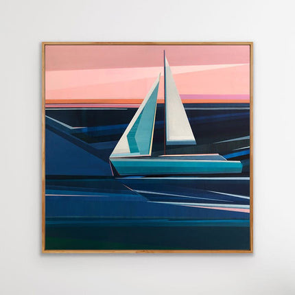 Sail Away geometric sailboat painting 36x36 acrylic on canvas by artist Shilo Ratner