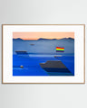 A Boat Named Freedom geometric sailboat print with rainbow pride flag - framed nautical abstract art by Shilo Ratner