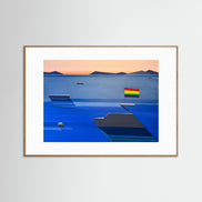 A Boat Named Freedom geometric sailboat print with rainbow pride flag - framed nautical abstract art by Shilo Ratner