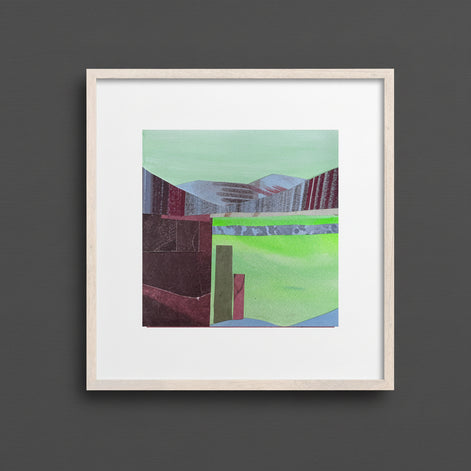 Mile High City framed collage art on grey wall – small Denver abstract by Shilo Ratner