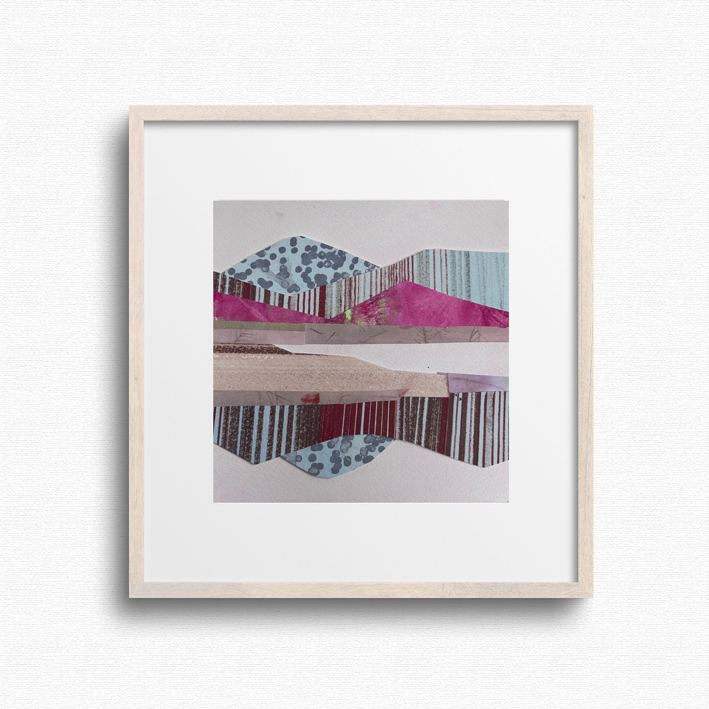 Original 6x6 geometric mountain collage on paper, neutral palette, by Shilo Ratner