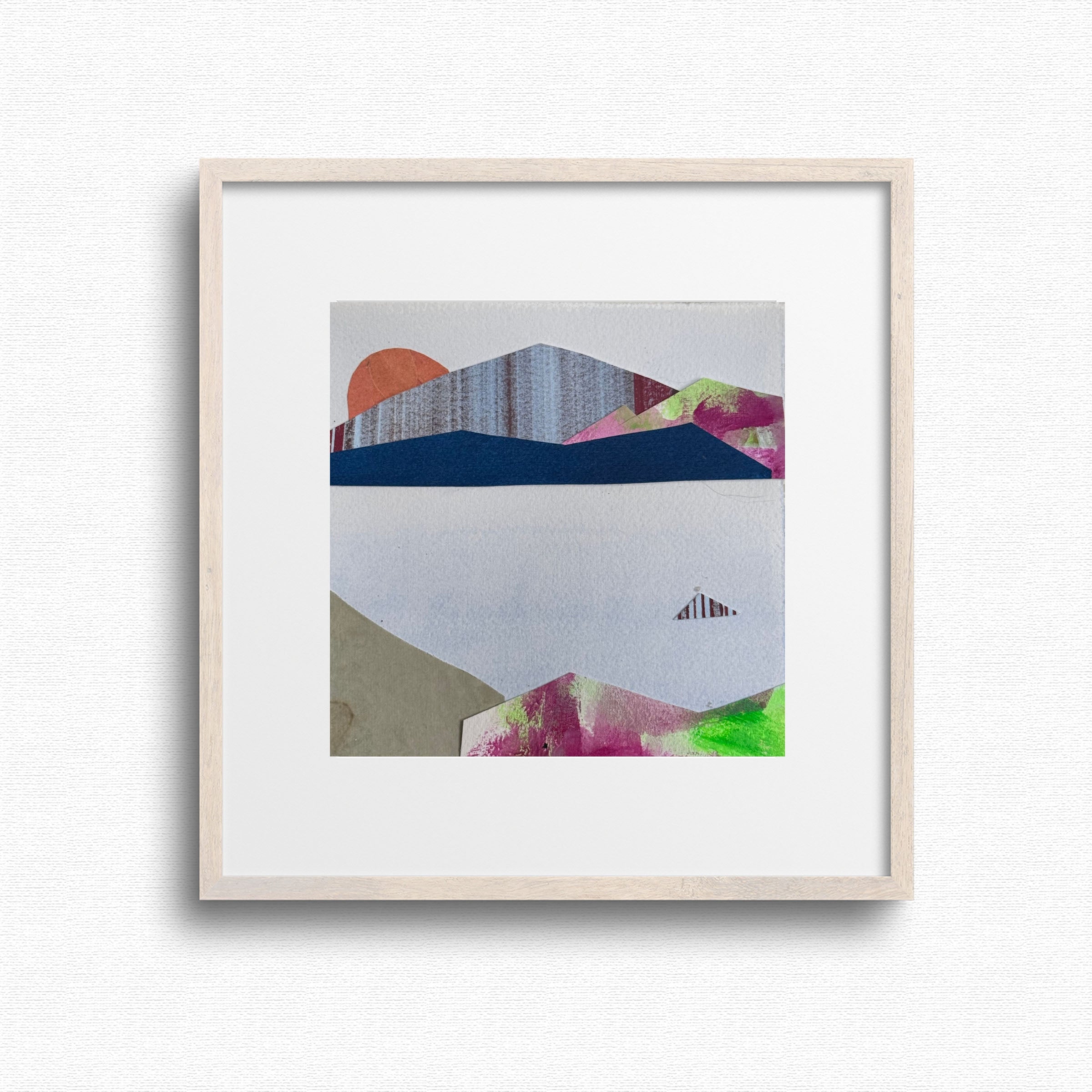 Spring in Mountains – original 6x6 mountain collage art, framed, by Shilo Ratner