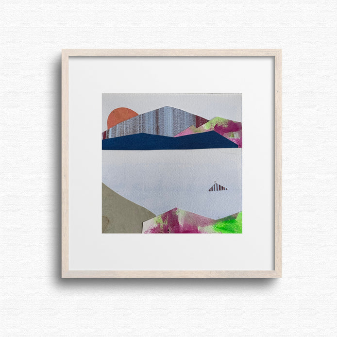 Spring in Mountains – original 6x6 mountain collage art, framed, by Shilo Ratner