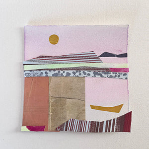 Mixed media collage detail, hand-painted paper and canvas on Rives BFK, Golden Boat by Shilo Ratner