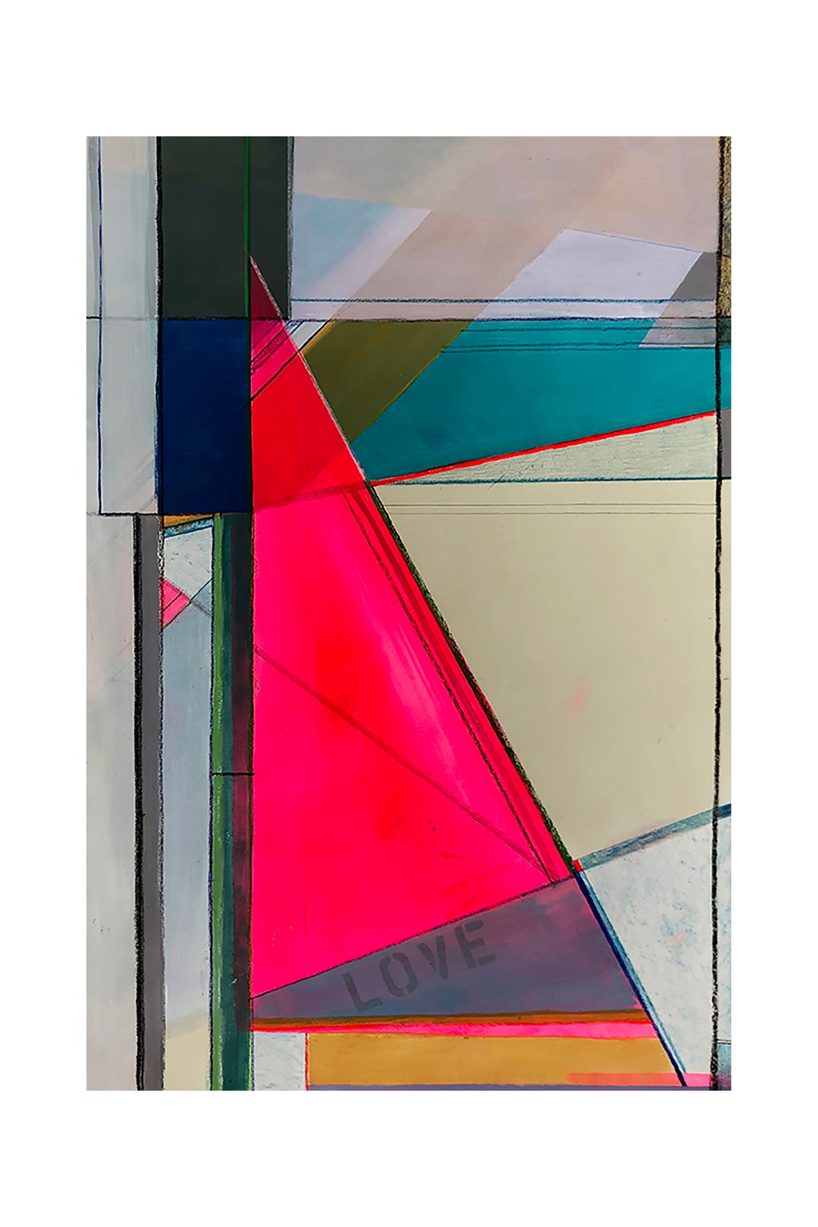 Geometric Abstract Artwork, Artist Shilo Ratner large work on paper,  LVno.9 44inx28in