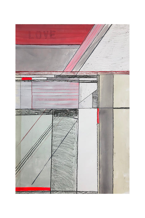 Geometric Abstract Artwork, Artist Shilo Ratner large work on paper, LVno1044inx28in