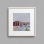 Receding Waves framed collage art on grey wall – small coastal abstract by Shilo Ratner