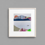 Spring in Mountains framed collage art on grey wall – small landscape abstract by Shilo Ratner