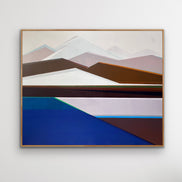 Artist Shilo Ratner, Standing Guard Painting, 48in x 60in, Abstract art piece with geometric shapes on a white wall