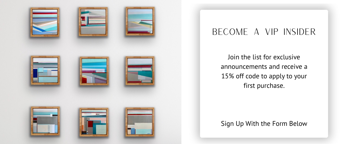 Invitation to Join Shilo Ratner 15% off List with a gallery of 10in x 10in works on panel on left side display