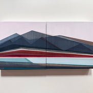 That Time of Night, original geometric abstract diptych painting, 10x20, dusk in pink and grey, by Shilo Ratner, New Haven