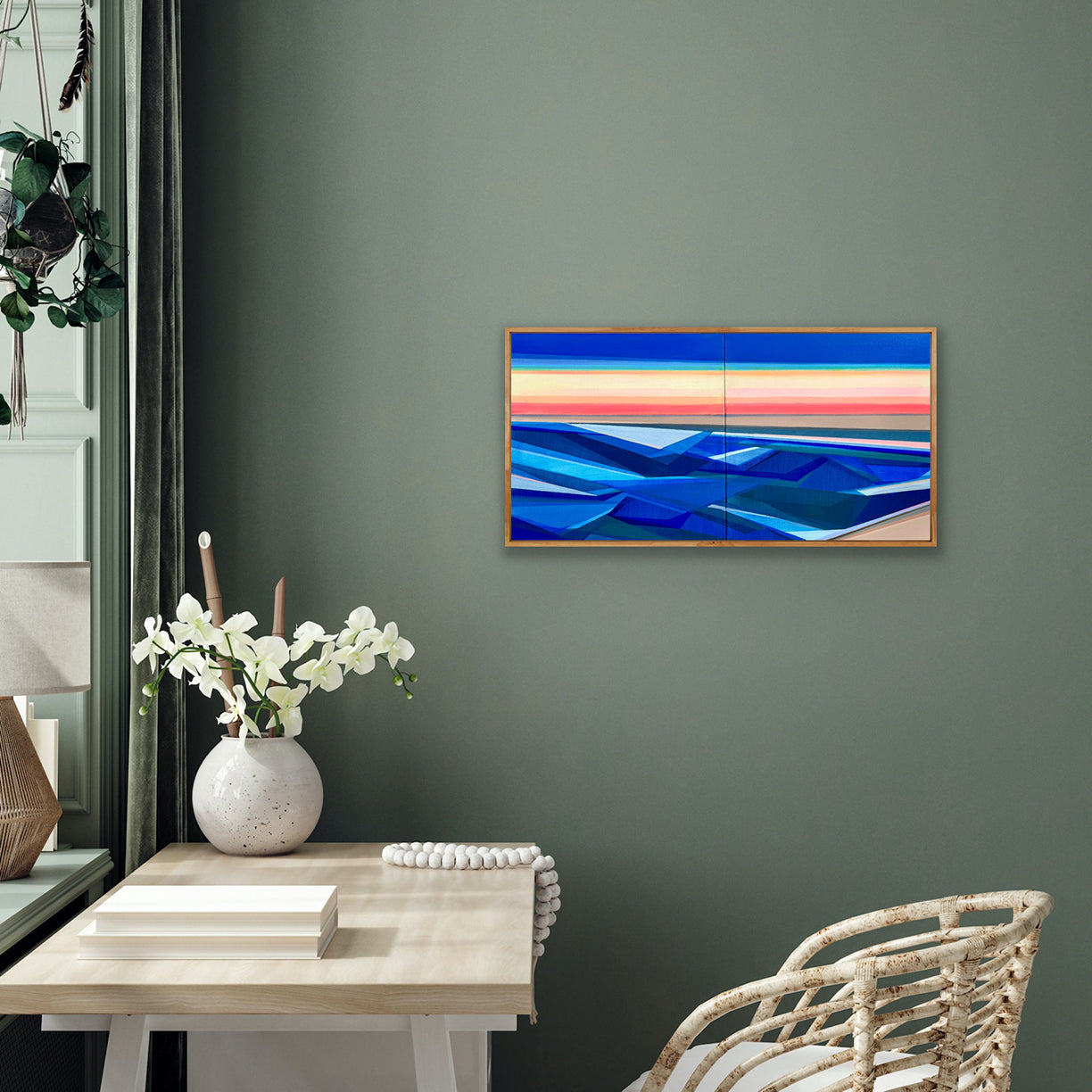 Rise 20x40 original abstract art by Shilo Ratner in modern interior space