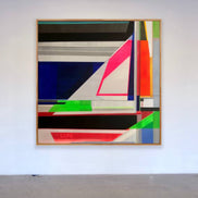 Abstract painting 60x60 colorful geometric art Love is Love by Shilo Ratner on studio wall