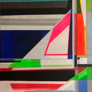 Colorful geometric abstract painting detail with vibrant shapes by Shilo Ratner