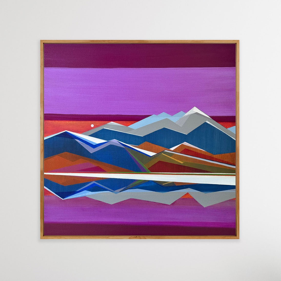 Mountain Valley - original 30x30 geometric mountain landscape painting by Connecticut artist Shilo Ratner | purple blue and brown dusk valley art