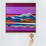 Mountain Valley - original 30x30 purple geometric mountain landscape by Connecticut artist Shilo Ratner | contemporary dusk valley art