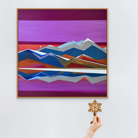 Mountain Valley - original 30x30 purple geometric mountain landscape by Connecticut artist Shilo Ratner | contemporary dusk valley art