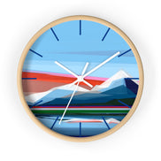 Reflection colorful geometric mountain clock 10 inch on white background - modern nature-inspired wall clock by Shilo Ratner