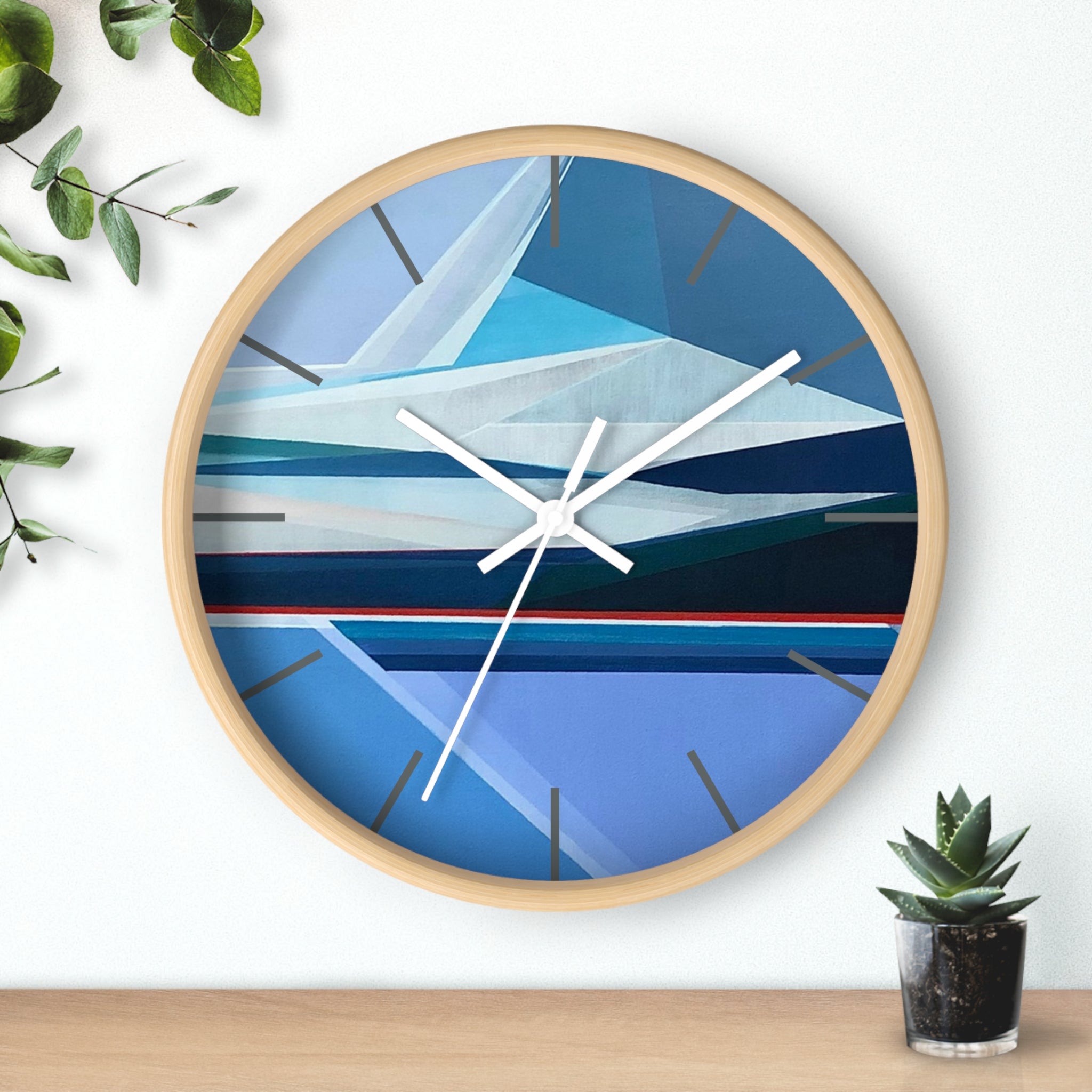 Frost blue geometric mountain clock 10 inch on white wall - modern clock by Shilo Ratner